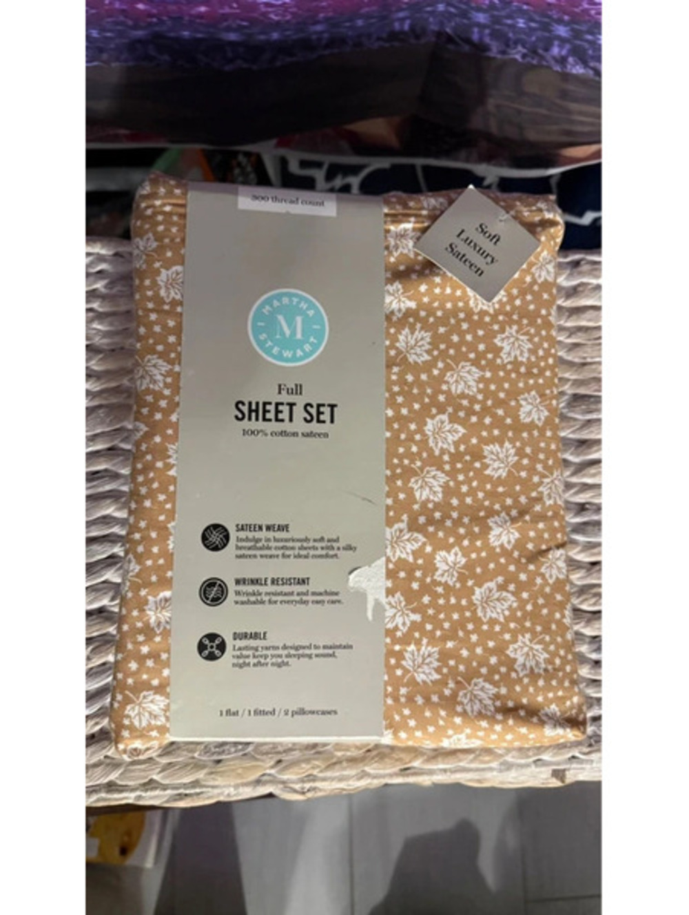 Martha Stewart Foliage Leaves Full Size Sheet Set 100% Cotton Sateen Fall New